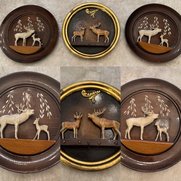 Rustic Deer Wall Decor Plaques Brown and Gold Cabincore - Picture 1 of 8